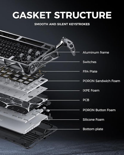 GravaStar Mercury K1 Pro Wireless Mechanical Gaming Keyboard, 75% Layout RGB Custom Keyboard, Hot-Swappable Linear Switches – Aluminum Alloy, Interstellar Silver Brushed Metal Look