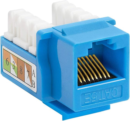 Cmple - Cat5e Keystone Jack 1Gbps RJ45 Keystone Jack 90° Degree Punch Down for RJ45 Connectors, Patch Panel and Wall Plate in Blue