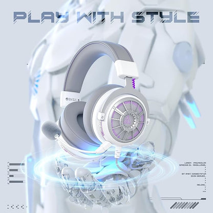 EKSA StarEngine S PC Gaming Headset-Stereo Surround Sound for PS4 PS5 Xbox One Xbox Series X/S, Over Ear Headphones with Noise Cancelling Mic, 50mm Drivers, 3.5mm Wired Headphones for Computer (White)