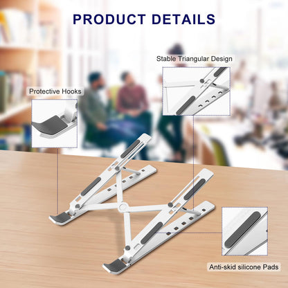 weourwe Ergonomic and Foldable Laptop Stand for Desk, Adjustable Riser, Fits All Laptops and Notebooks up to 17,Ultra-Thin,Ventilated Cooling,ABS+Silicone,Silver.