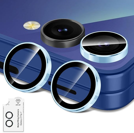 Avocase for Samsung Galaxy Z Flip 7 Camera Lens Protector, Individual Metal Ring Tempered Glass Lens Cover, [Strong Adsorption] Scratch Resistant Ultra-Thin HD Clear Lens Cover, 1 Set-Blue Ring