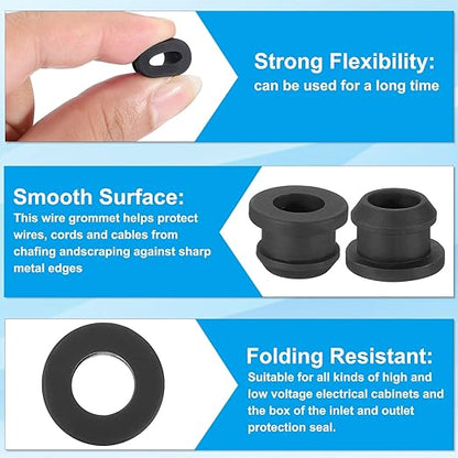 PATIKIL 10.5mm / 7/16 Inch Drill Hole,5/16 Inch ID Rubber Grommets, 12Pcs Top Hat Grommet for Wiring Eyelet Ring Gasket Automotive Firewall Cable Hole Plugs Wires Protection, Black