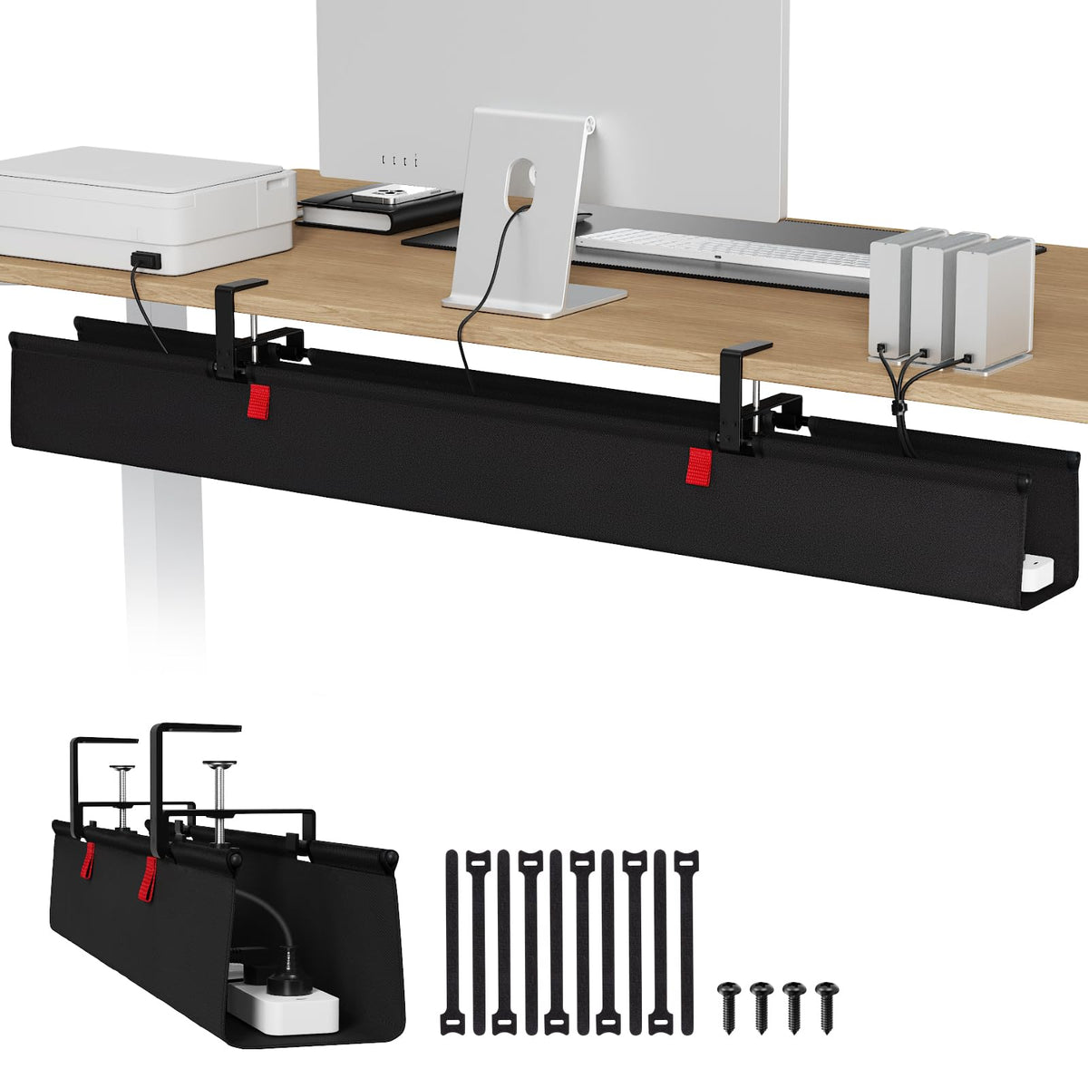 Univivi No Drill Under Desk Cable Management Tray, 48 inch Cable Management