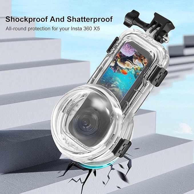Invisible Dive Case for Insta360 X5, FotStdio Insta 360 X5 Waterproof Case 60m/196ft Underwater Diving Housing Cover Protective Sealed Shell Photography Housings Action Camera Accessories