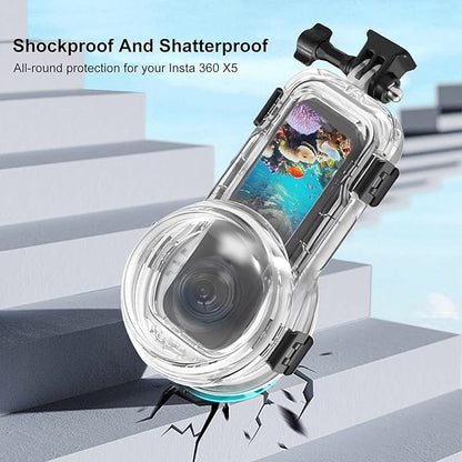 Invisible Dive Case for Insta360 X5, FotStdio Insta 360 X5 Waterproof Case 60m/196ft Underwater Diving Housing Cover Protective Sealed Shell Photography Housings Action Camera Accessories