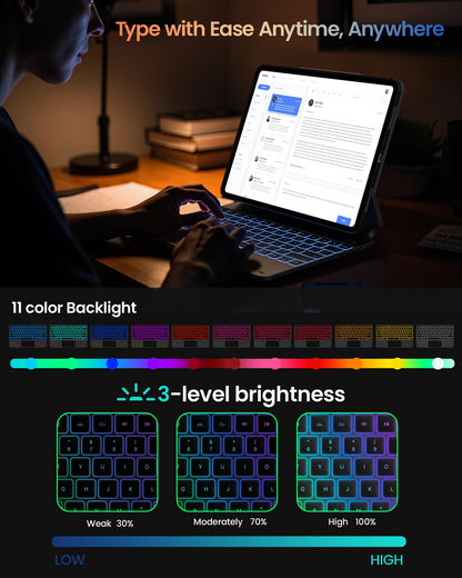 typecase Edge+ Keyboard Case for iPad Pro 13-inch (M5/M4) 2025/2024, Black Keyboard with Carbon Fiber Protective Case,Portrait & Typing Modes,Built-in Trackpad,11-Color Backlight,Magnetic Stand