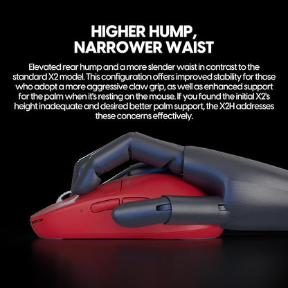 Pulsar Gaming Gears - X2H ES Wireless Gaming Mouse, Limited Edition, Symmetrical, Optical Switch, OLED Display, Driverless, PAW3395 Sensor, 100H Battery, 4K dongle Included (Medium, Red)