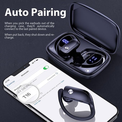bmanl Wireless Earbuds Bluetooth Headphones Over Ear Hooks Ear Buds with 80H Playtime, LED Power Display, Dual Mic Clear Calls, Sports Wireless Ear Buds Bluetooth Earbuds for Running Gym Workout Black