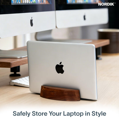 Nordik Vertical Laptop Stand - Adjustable Solid Walnut Laptop Dock