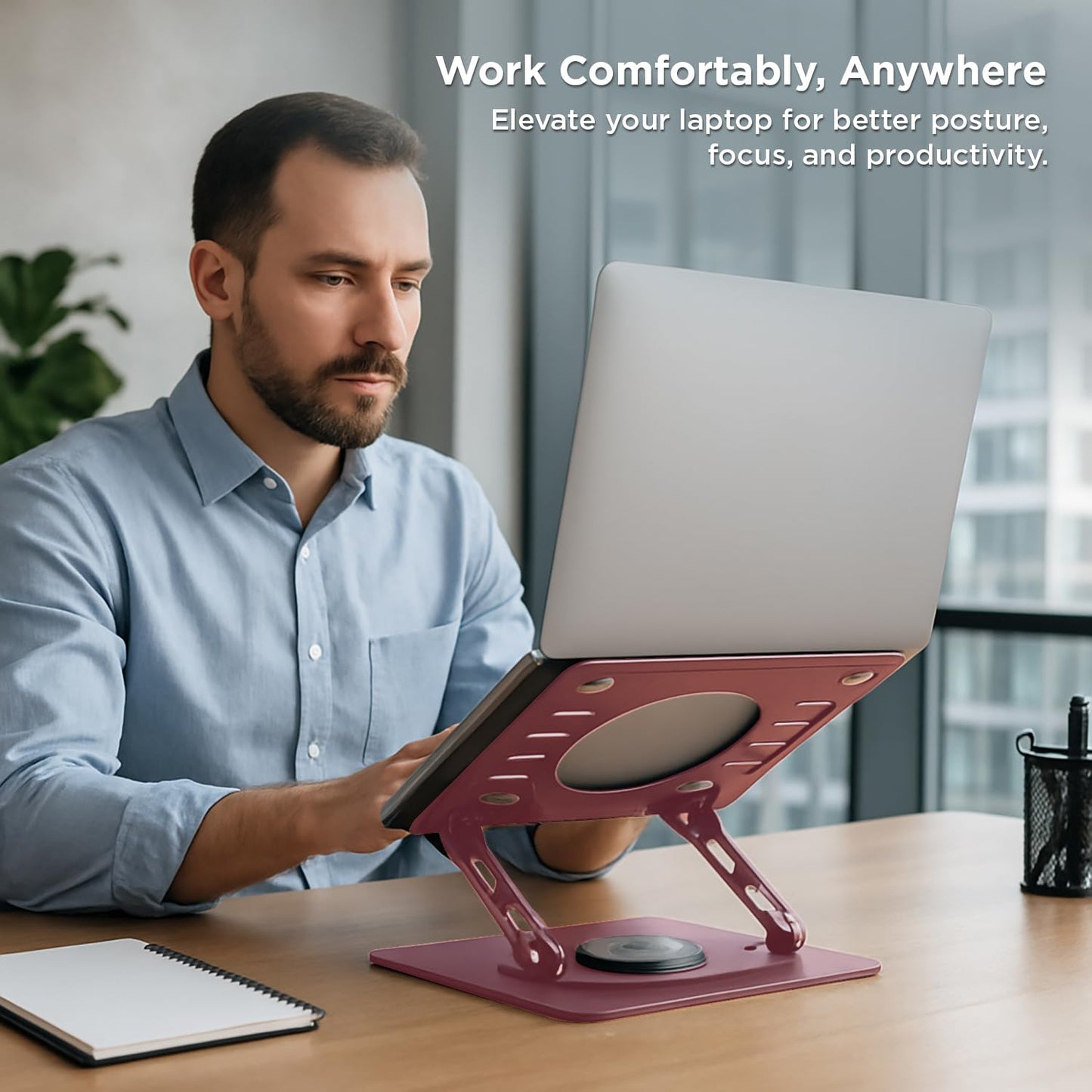 Uncaged Ergonomics Swivel Laptop Stand for Desk, Adjustable Computer iPad Stand for Desk w/ 360 Rotation, Portable Laptop Holder for Home Office Ergonomic Supplies (Rose Gold)