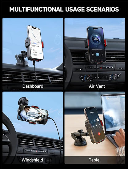 MOKPR Wireless Car Charger, 15W Auto Clamping Car Charger Dash Windshield Air Vent Phone Holder Compatible with iPhone 16 15 14/13/13 Pro/12 pro/12/11/X/8, Samsung S24/S23/S22, red