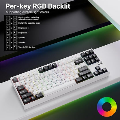 Chilkey ND TKL Aluminum Mechanical Keyboard, 87 Keys Tenkeyless Wireless Gaming Keyboard, Tri-Mode BT5.3/2.4GHz/USB-C PBT Keycaps Hot Swappable Custom Key Board for Windows Laptop Office PC