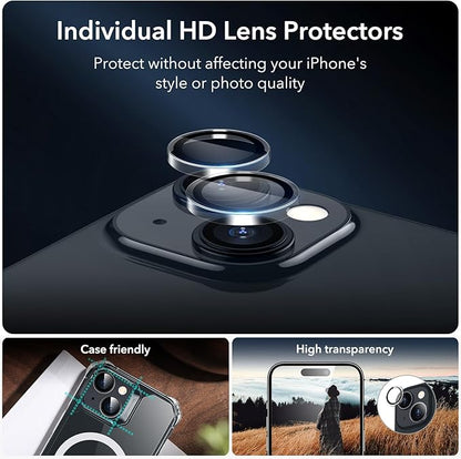 ESR 3+2 Pack for iPhone 15 Plus Screen Protector, [9H Hardness] [Military Grade Shatterproof] Full Coverage Ultra-tough Tempered Glass Film with Flawless Fit Tray, 2 Set of Camera Lens Protector