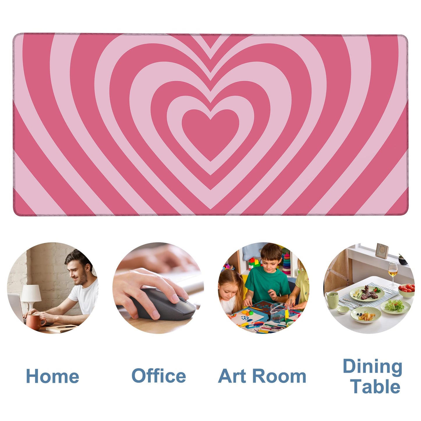 NITAHHHY Gaming Desk Pad Large Extra Length Retro Style Hearts Mouse Pad Keyboard Laptop Non-Slip Waterproof with Rubber Base Thick Stitched Edge Mouse Mat for Office Home 35.4 x 15.7 Inches