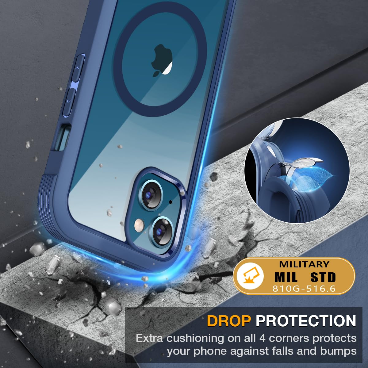 Miracase for iPhone 13 mini Case 5.4",Full-Body Protection,Clear Bumper Case with Built-in 9H Tempered Glass Screen Protector,Military-Grade Drop Protection Outdoor Phone Case for 13 mini,Dark Blue