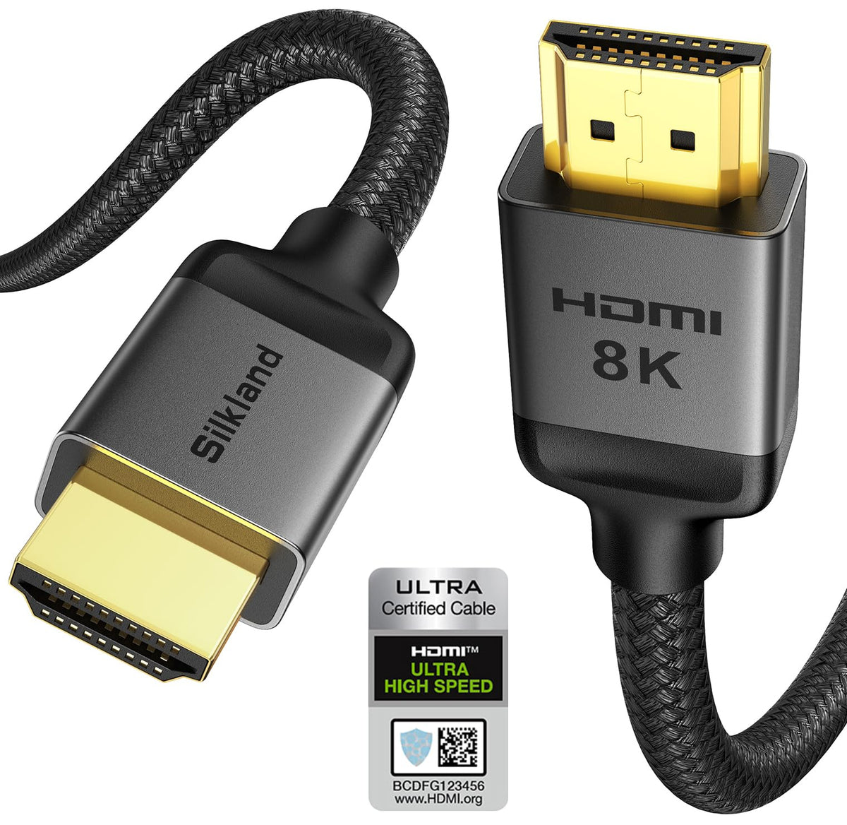Silkland Certified HDMI 2.1 Cable 2-Pack 6.6FT, 48Gbps 10K HDR Braided Cord