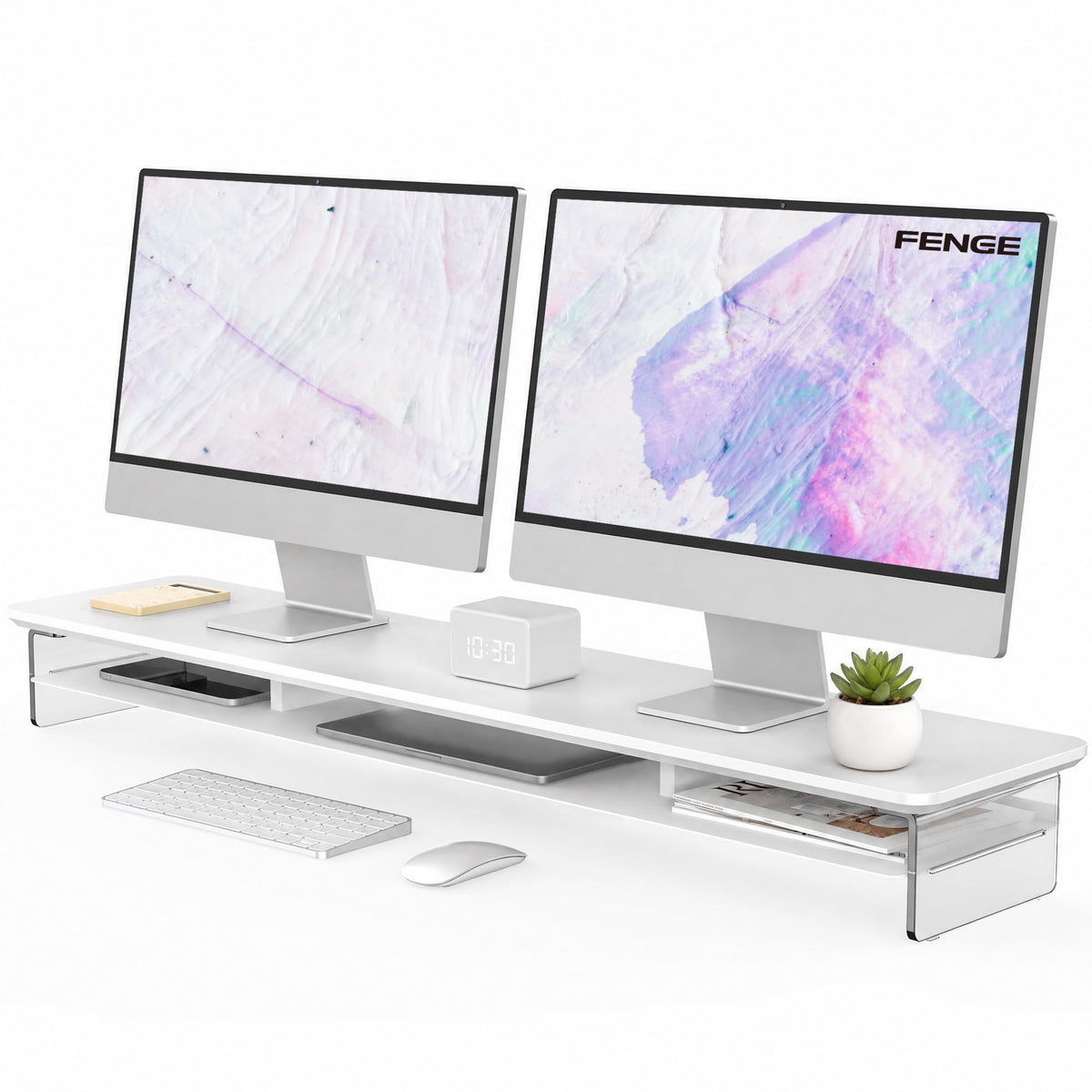 Fenge 42.5" Dual Monitor Stand with Clear Acrylic Legs, Black