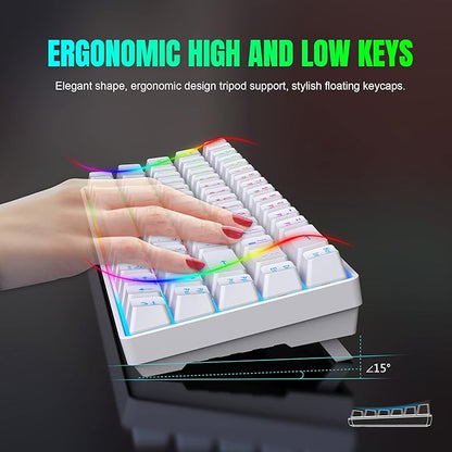 Snpurdiri 60% Wireless Gaming Keyboard and Mouse Combo,LED Backlit Rechargeable 2000mAh Battery,Mini Mechanical Feel Anti-ghosting Keyboard +Popular RGB Gaming Mice for PC Gamer (White)