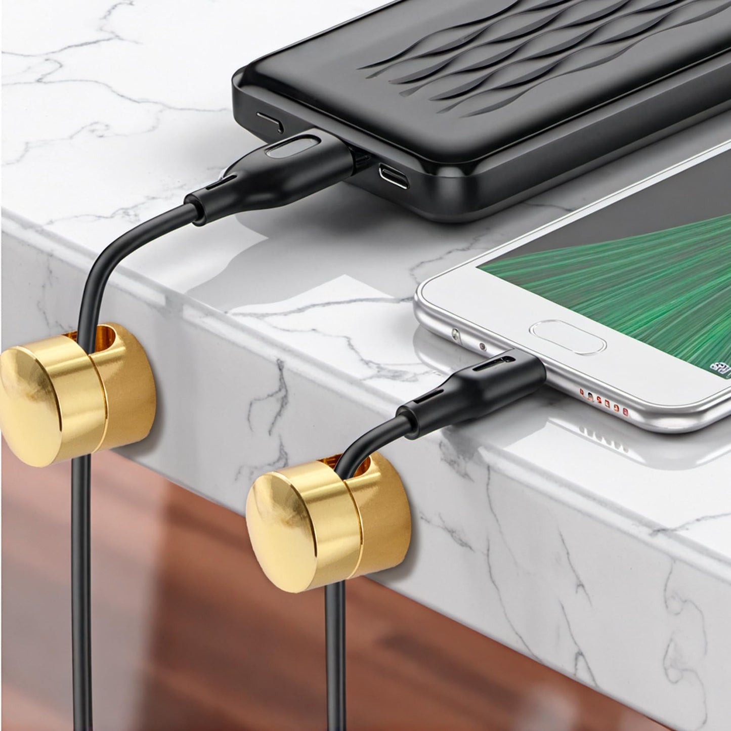 SmallCat 1 Sets Charger Holders for Cords, Gold Color Adjustable Cable Anchor Holders, Adhesive Metal Cord Clips, Cable Management Wire Organizers for Desk, Office, Nightstand
