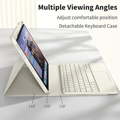 JKSML for iPad(A16) 11th/10th Generation Case with Keyboard (11/10.9 inch) 2025/2022, Wireless Detachable Bluetooth Cover with Trackpad, Flip Stand Case Thin with Pencil Holder, Cream White