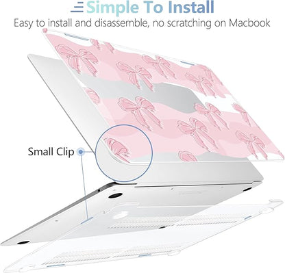 MEEgoodo for MacBook Air 13.3 inch Case 2021 2020 2019 2018 A2337 M1 A2179 A1932, Laptop Shell for MacBook Air M1 with Keyboard Webcam Cover & Trackpad Film & Type C Adapter,Melted Bow