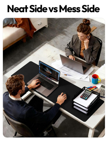YSAGi Large Extended PU Leather Desk Pad Protector – Non-Slip Waterproof Desk Mat for Office & Home, Easy Clean Mouse Pad & Laptop Writing Blotter 35.4"x17" Black