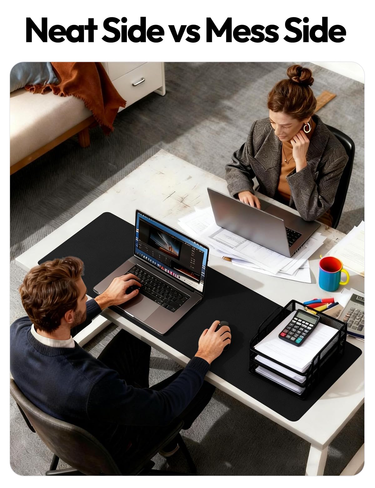 YSAGi Large Extended PU Leather Desk Pad Protector – Non-Slip Waterproof Desk Mat for Office & Home, Easy Clean Mouse Pad & Laptop Writing Blotter 35.4"x17" Black