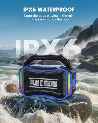 ANCOON Speakers Bluetooth Wireless: 80W(Peak) Loud Speaker with Bass, 20H Playtime, IPX6 Waterproof, Large Jobsite Speakers for Work, Outdoor, Workshop, Garage, Portable Speaker with TWS (Blue)