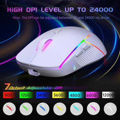 FFJ Wireless Gaming Mouse, 24000 DPI, Gaming Mice for PC, White
