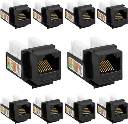 Cmple - 10 Pack Cat6 Keystone Jack Insert Punch Down RJ45 Connectors RJ45 90 Degree Female for Wall Plates, Patch Panels, Patch Cables, Ethernet Cables - Black