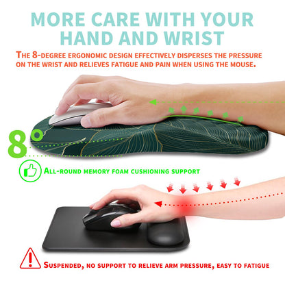 Kuosgm Ergonomic Mouse Pad Wrist Support with Memory Foam Massage Bulge, Carpal Tunnel Pain Relief Mousepad Wrist Rest for Mouse(12x8 inch, Leaves)