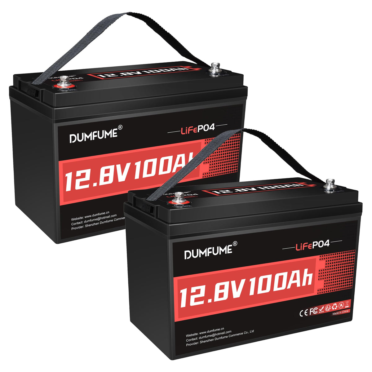 2 pack Dumfume 12V 200Ah LiFePO4 Lithium Battery,2560Wh Energy,1280W Load,200A BMS & 95% Discharge Efficiency,15000+ Cycles for Solar RV Off-Grid Camping Home Backup