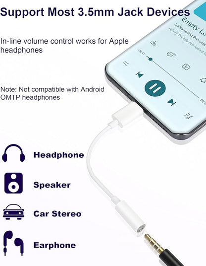 USB Type C to 3.5mm Female Headphone Jack Adapter 2 Pack, USB C to Aux Audio Dongle Cable Cord Compatible with iPhone 16 15 Series, S24/S23 Ultra, iPad Pro, MacBook, Pixel XL More Type-C Devices