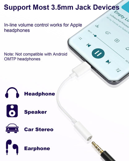 USB Type C to 3.5mm Female Headphone Jack Adapter 2 Pack, USB C to Aux Audio Dongle Cable Cord Compatible with iPhone 16 15 Series, S24/S23 Ultra, iPad Pro, MacBook, Pixel XL More Type-C Devices
