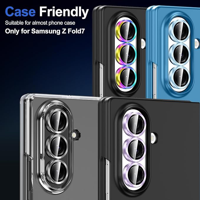 for Samsung Galaxy Z Fold 7 Camera Lens Protector, Individual Metal Ring Tempered Glass Lens Cover, [Strong Adsorption] Scratch Resistant Ultra-Thin HD Clear Lens Cover, 1 Set-Colorful
