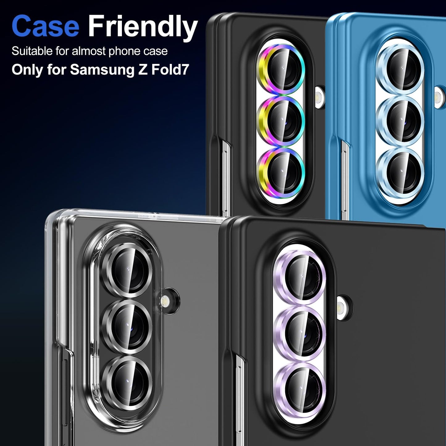 Avocase for Samsung Galaxy Z Fold 7 Camera Lens Protector, Individual Metal Ring Tempered Glass Lens Cover, [Strong Adsorption] Scratch Resistant Ultra-Thin HD Clear Lens Cover, 1 Set-Black