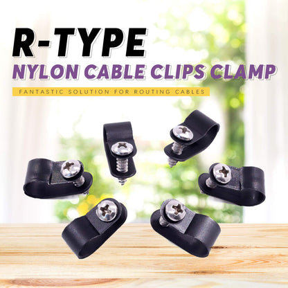 Swpeet 120 Pack Black 3/8 Inch Nylon Plastic R-Type Cable Clips Clamp Kit, Nylon Screw Mounting Cord Fastener Clips with 120 Pack Screws for Wire Management (3/8 Inch, Black)