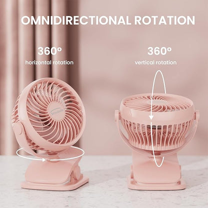 Shinebella AA Battery Powered Clip on Fan with 4-Speed, 5’’ Small Desk Fan with Aroma Function, USB Powered, 360°Rotation, Ultra Quiet, for Golf Cart, Stroller, Bedroom,Car(Batteries Not Included)