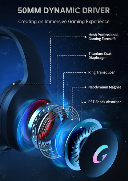 CM7002 Gaming Headset for PS5, PS4, PC, Mac, Switch, Xbox Series, Surround Sound RGB Gaming Headphones with Noise Canceling Microphone, 50MM Dynamic Drivers, 3.5MM Audio Jack, Black