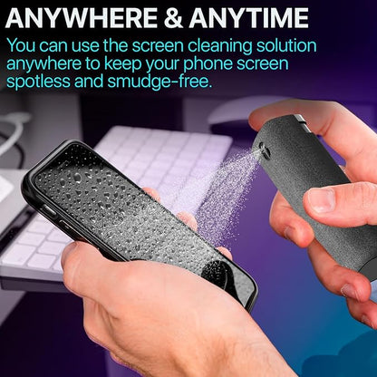Mini Screen Cleaner Spray – Finger Proof Screen Cleaner for Smartphones, iPads, MacBooks, Laptops, Car Screens, Touchscreens – 3in1 Mist Cleaner, Microfiber Cloth and Cover (Dark Green)