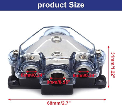 1pc Distribution Block 1 in 3 Ways Out Power Distribution Block Car Audio 1x4 Gauge Input 3x8 Gauge Output Ground Distribution Block for Automotive