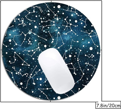 Cool Blue Galaxy Night Sky Pattern Mouse Pad Round Non-Slip Rubber Mousepad Laptop Office Computer Decor Cute Desk Accessories Customized Design Mouse Pad