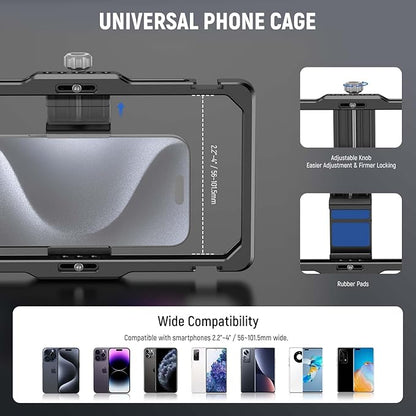 NEEWER Smartphone Video Rig with Neck Strap/Dual Handle/Lavalier Mic Clip Slot Compatible with SmallRig Video Recording Phone Cage Stabilizer for iPhone 16 15 Pro Max Galaxy S23 Pixel 8 Pro, PA009S