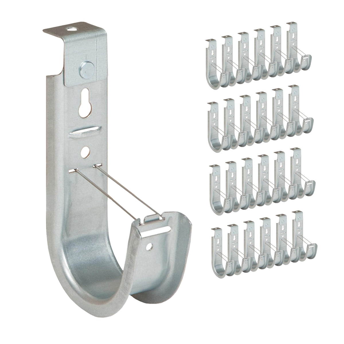 ICC 4-Inch Ceiling J Hook Cable Management Hook, Retainer Clip, 25-Pack