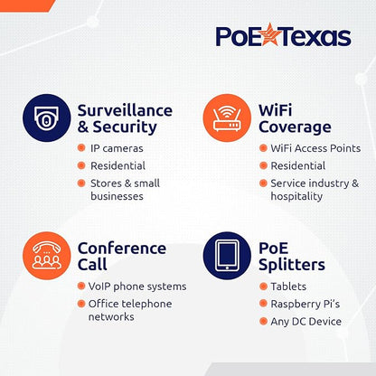 Poe Texas PoE Injector - Single Port Power Over Ethernet Passive PoE Adapter - 10/100/1000 Gigabit Data with Integrated 48V 15W Power Supply - Plug & Play Home Office, Tablets, VoIP Phone, WiFi AP
