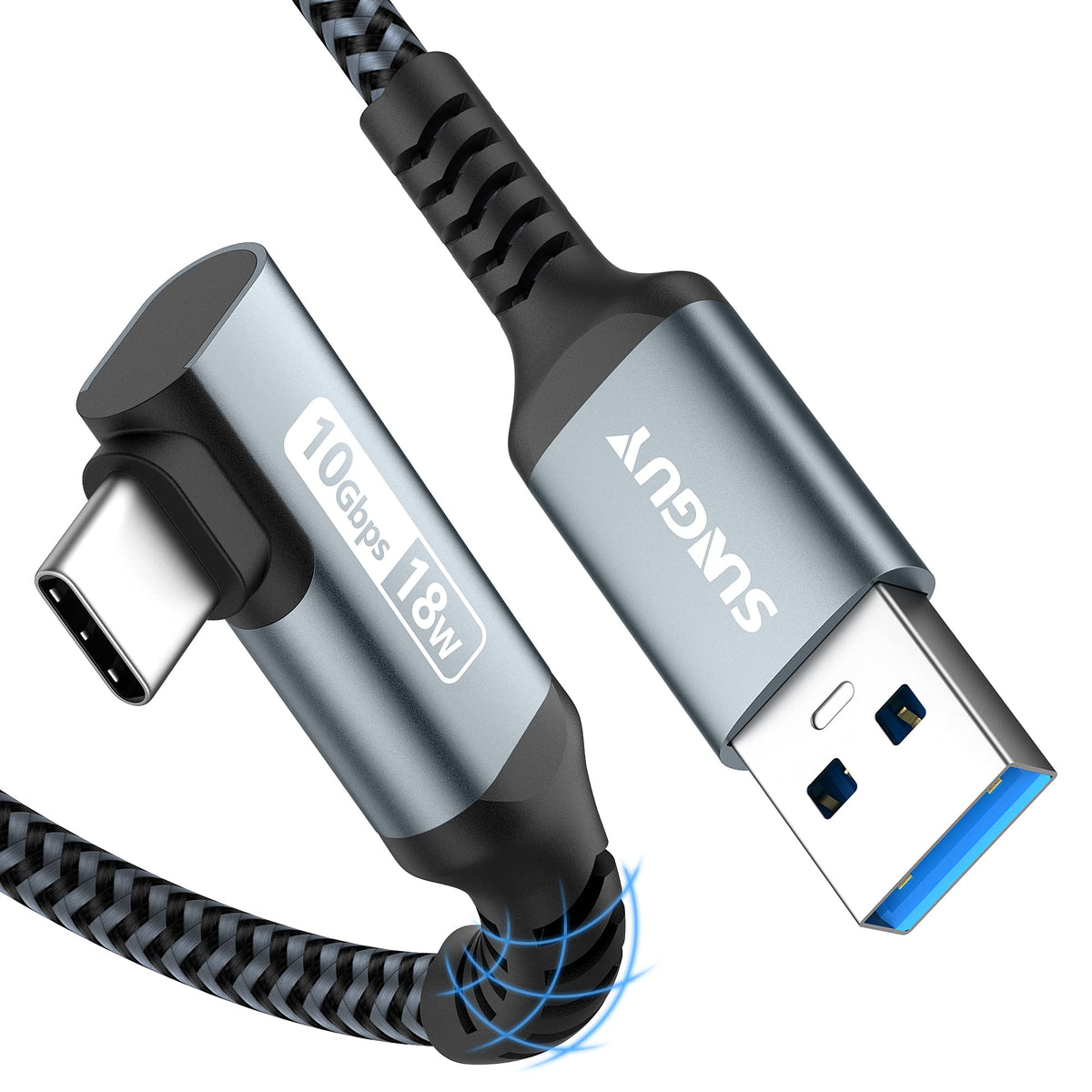 SUNGUY 10Gbps USB A to USB C Cable Right Angle, Android Auto Cable(4FT)