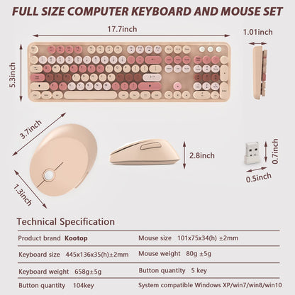 Wireless Keyboard and Mouse Cute Retro Typewriter for PC