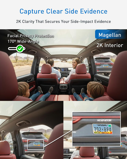 MAGELLAN DR50 3 Channel Dash Cam, 4K+2K Front Cabin Rear, Night Vision, Wide-Angle (170°), STARVIS 2 IMX678, Strong Mount, GPS, Wi-Fi App Control, 24H Parking Mode, Fatigue Alert, 64GB Card Included