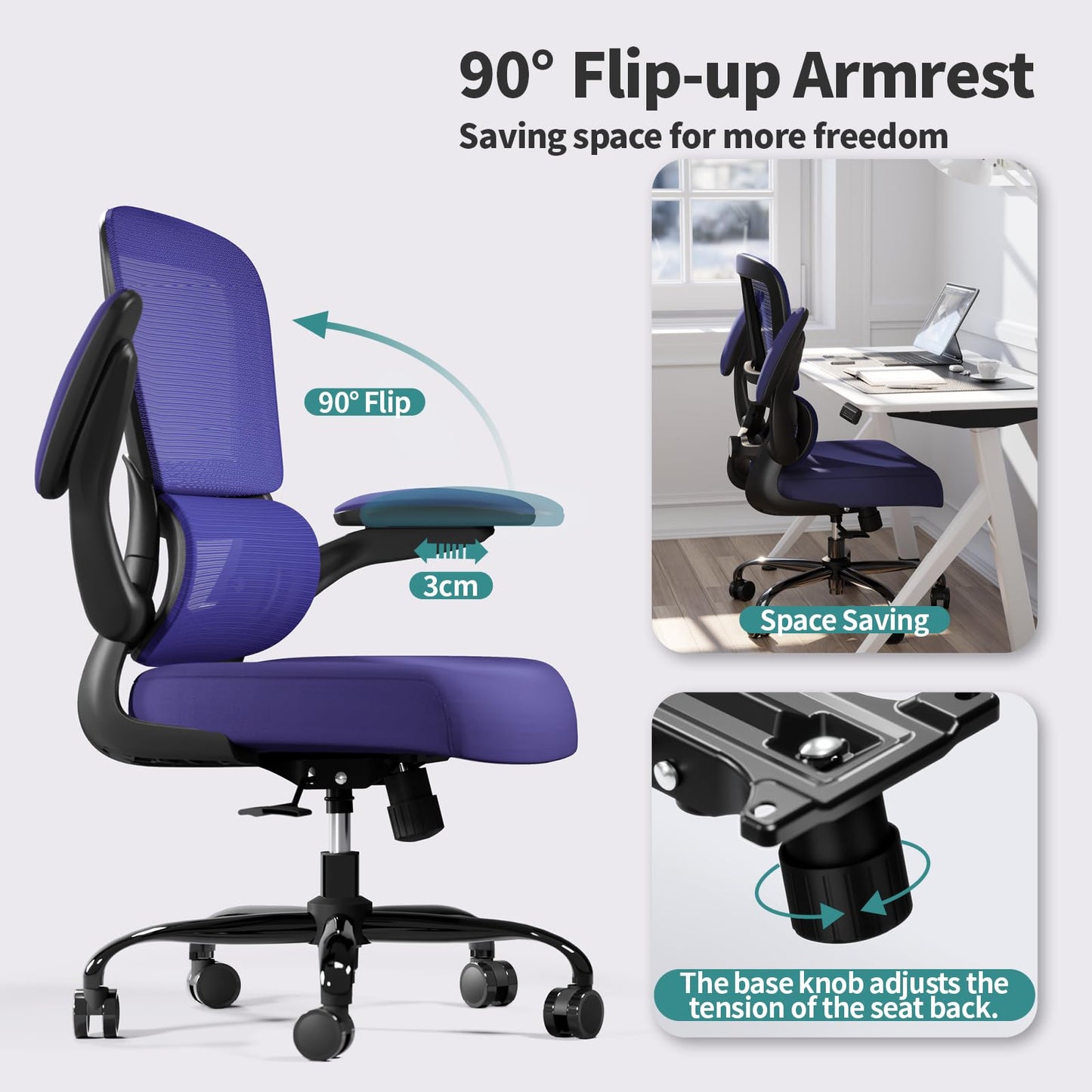 TRALT Office Chair - Ergonomic Desk Chair with Adjustable Lumbar Support, Mesh Computer Chair, Executive Chair for Home Office Comfortable Lumbar Support (1, Violet)