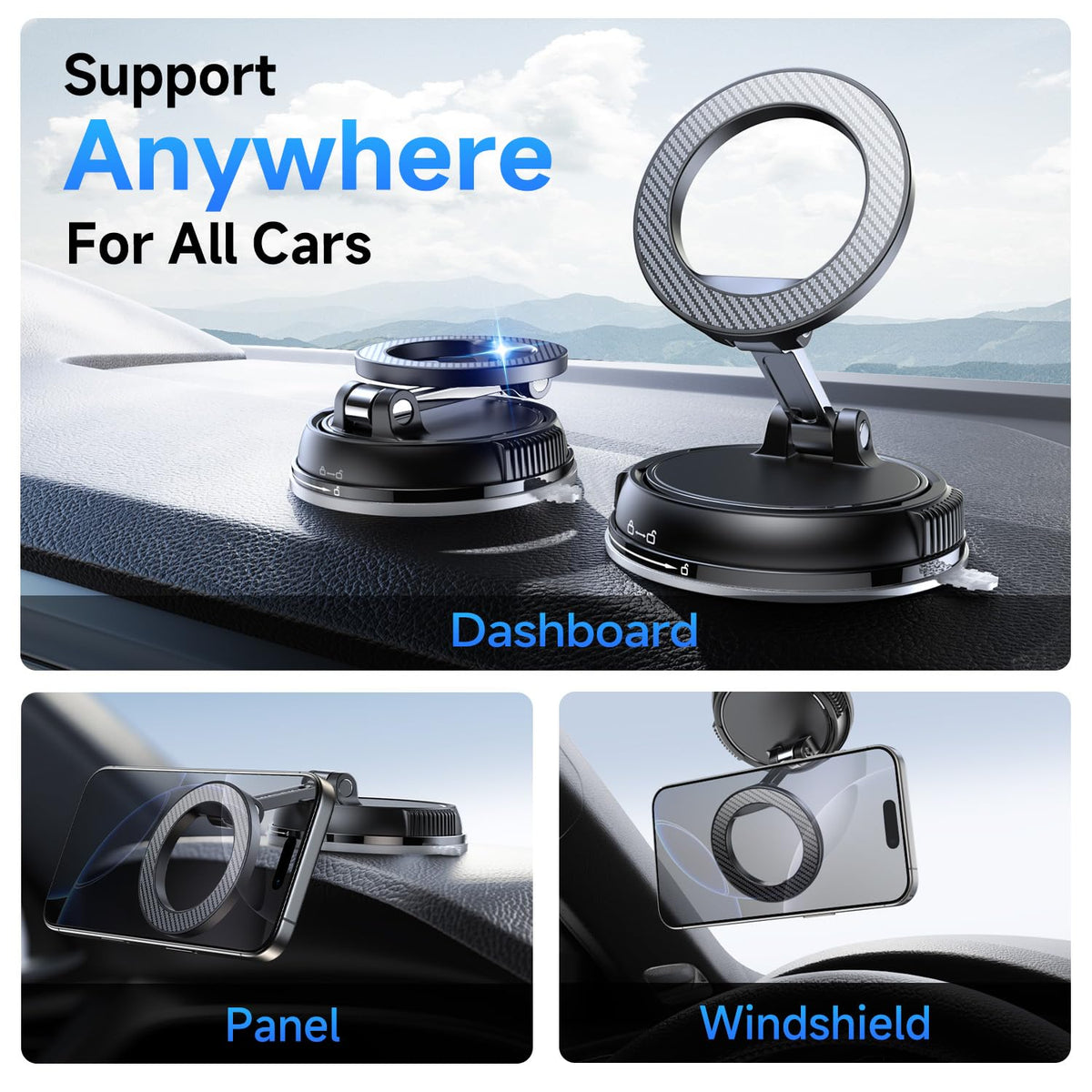 ANDERY Car Phone Holder for Magsafe [78+LBS Strongest Suction & 2400gf Strongest Magnetic] 360° Adjustable Car Phone Mount, Phone Holders for Your Car for iPhone 18-12 Pro Max Air Plus (Carbon Fiber)